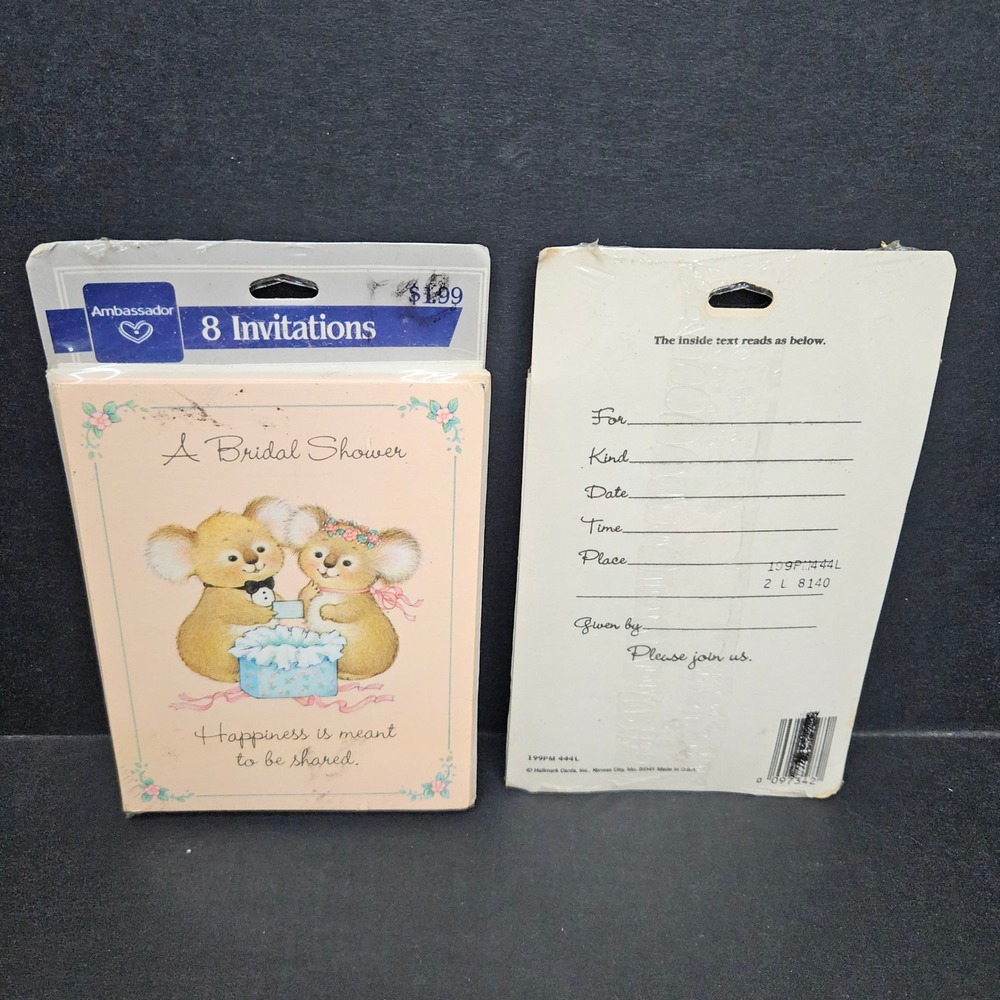 Ambassador Bridal Shower Invitations 16 Count Peach Koala Bear Vintage Hallmark
